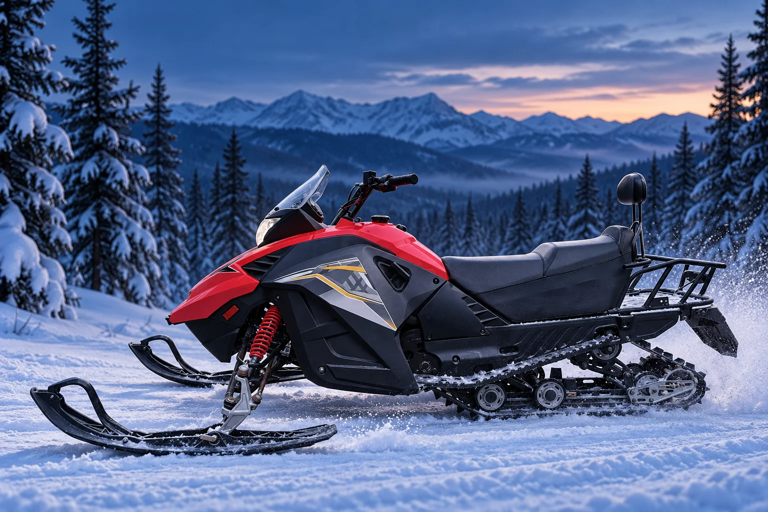 Снегоход WOIDEAL WD180 на заснеженной лесной дороге