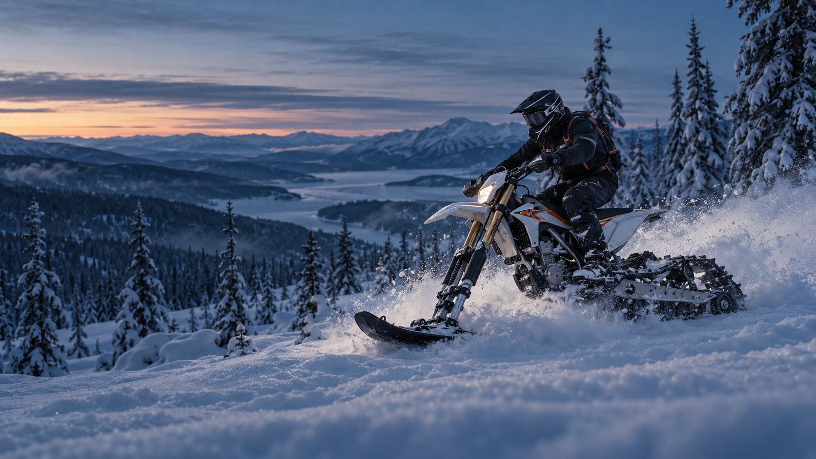 Эндуро со Snowbike-комплектом на зимнем склоне